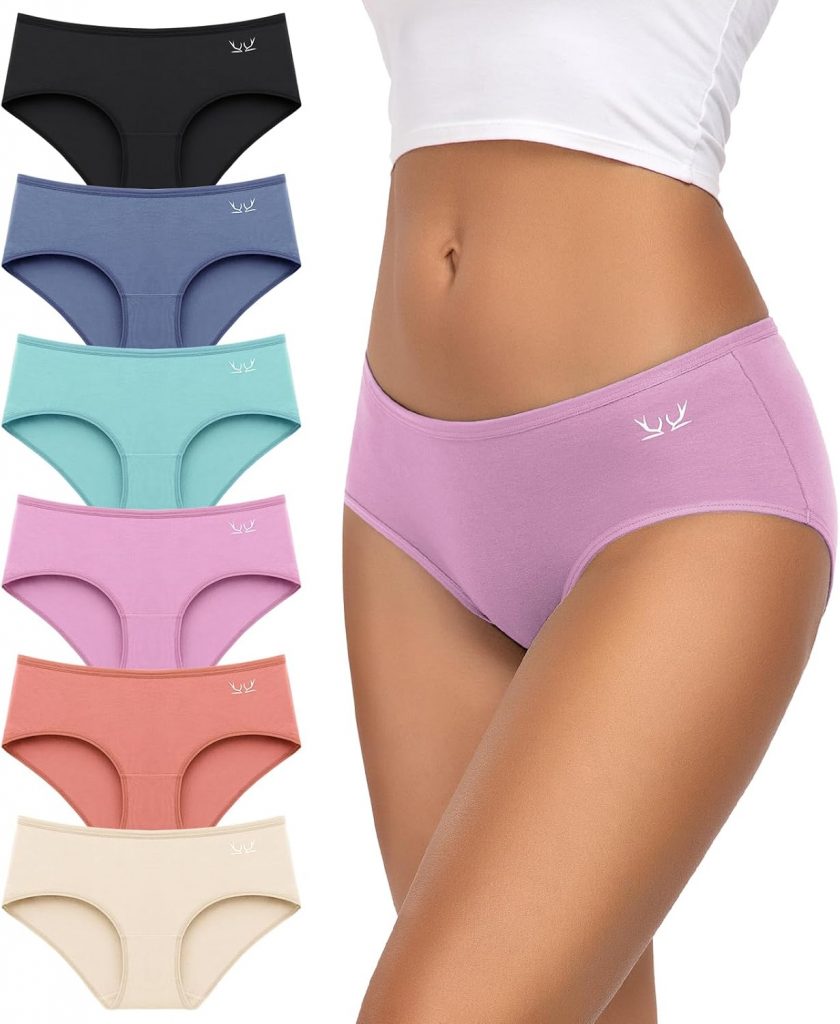 TANSTC Damen Unterhosen Baumwolle 6er-Pack Hipster Slips, Niedrige Taille & Stretch, Atmungsaktiv