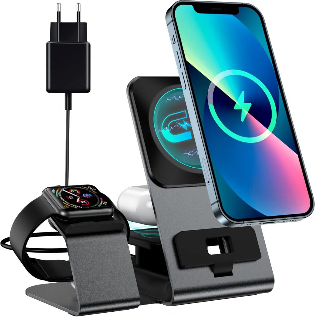 Magnetische kabellose 3-in-1-Ladestation für Apple-Produkte, schnelle Magsafe-Ladestation aus Aluminiumlegierung für Apple Watch, AirPods Pro/3/2, Apple 13/12/11/Pro/XS/XR/8 （mit PD 20-W-Adapter）9.99€ ➡️ https://www.amazon.de/dp/B0B95YBJQG/?tag=preisfehlerheute-21