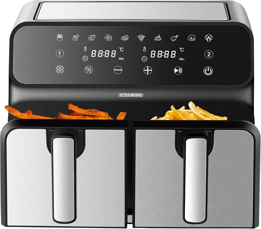 Heißluftfritteuse | 2 Kammern | Heissluftfritteuse | 4 in 1 Mini Backofen | Fritteuse | Dörrautomat | Grillen Backen Dörren Frittieren | Friteuse ohne Öl | Air Fryer | Heißluftofen | Heißluftgrill42,92€ statt 75,94€➡️ https://www.amazon.de/dp/B0CQTJHLN1/?tag=preisfehlerheute-21