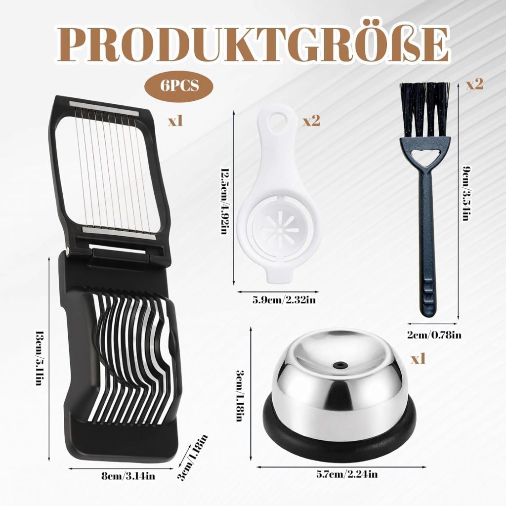 Eierschneider Edelstahl 6‑teiliges Set | Spülmaschinenfest | Inkl. Eiweißseparator & Reinigungsbürsten | Ideal für Frühstück, Eiersalat & Sandwiches3,99€