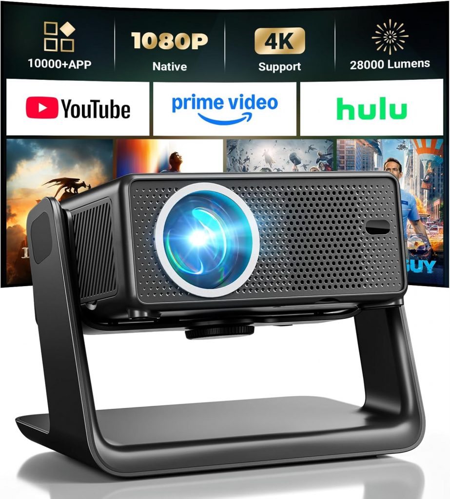 Beamer Kompatibel mit Netflix 28000 Lumen, Mini Beamer 4K unterstützt Native 1080P, WLAN 6 und Bluetooth, elektrischer Fokus and 4D Keystone, über 100000+ Apps, Heimkino/Outdoor69,99€ statt 199,99€➡️ https://www.amazon.de/dp/B0FN3T3PGJ/?tag=preisfehlerheute-21