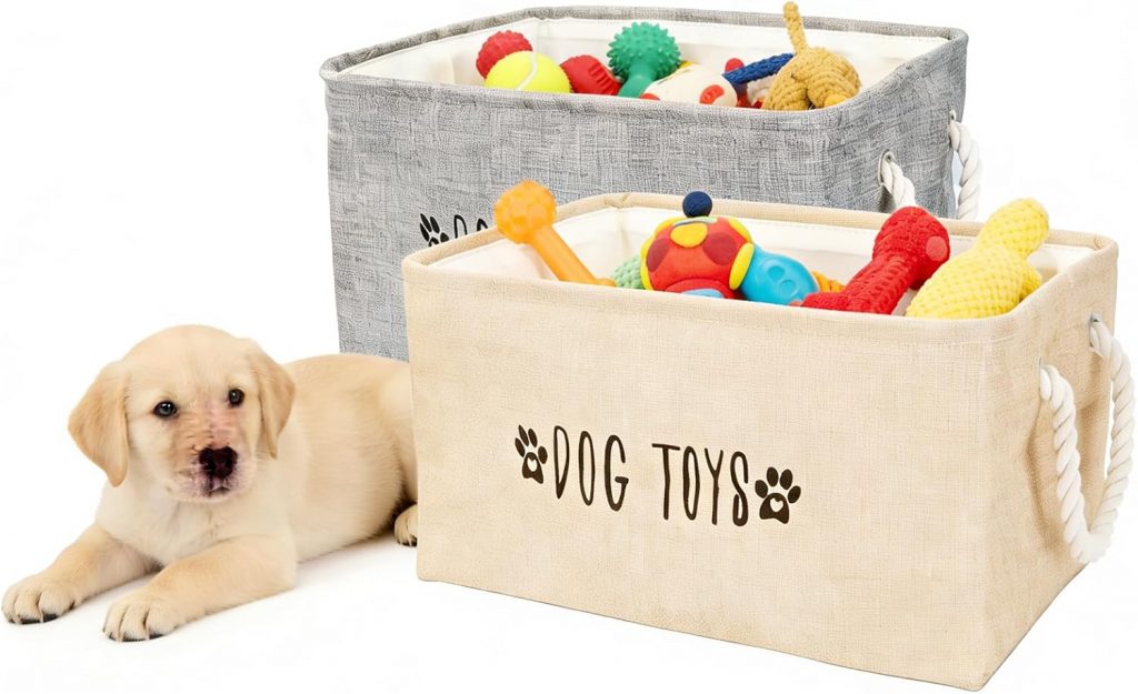 SHILIPAIJC 2 Stück Hundespielzeug Aufbewahrungsbox, 40x30x20cm Faltbare Hundespielzeug Lagerung Veranstalter, Stoff Spielzeug Korb mit Griff, Haustier Lagerung Box für Haustier-Zubehör