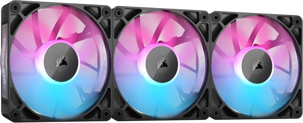 🤴 CORSAIR iCUE LINK RX120 RGB 120mm PWM-Lüfters mit iCUE LINK System Hub – Magnetisches Kuppellager – Dreierpack – Schwarz