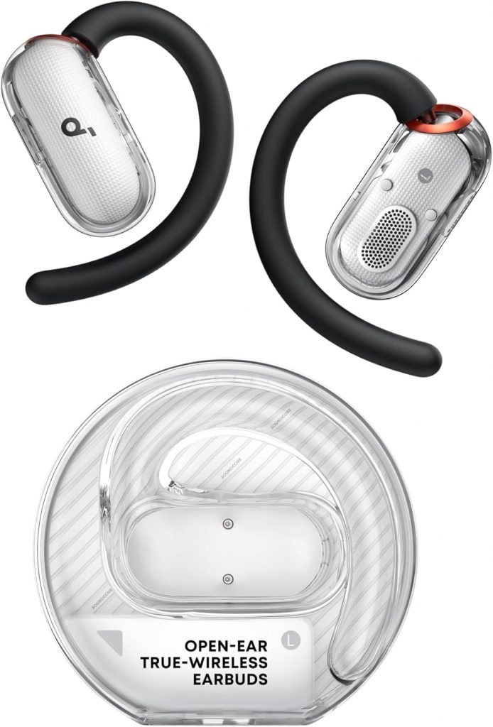 👑 soundcore V40i by Anker, Open-Ear Kopfhörer, transparentes Case ohne Deckel, 4 einstellbare Positionen für Jede Ohrgröße, intensiver Bass, IP55, 21h Wiedergabe, Anrufe mit KI, Bluetooth 5.4, App