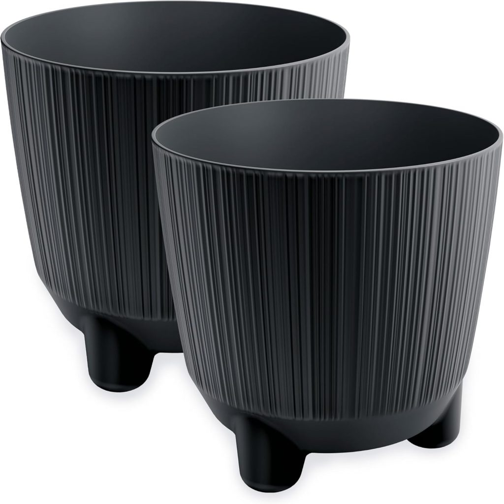 PECZEKO Blumentopf matt, Pflanzkübel mit Beinen, Dekorativer Topf für, groß und klein Pflanzen, 2er-Set blumenkübel, blumenkübel kräutertopf (2 Pack) Anthrazit, ø 15 cm