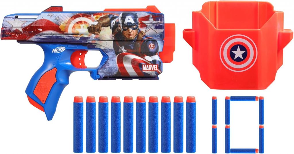 Nerf Marvel Captain America Dart-Blaster mit 10 Nerf Elite Schaumstoff-Darts und Holster für Munition, Outdoor-Spielzeug mit Abschussvorrichtung und Spannschlitten, originelles Geschenk8,50€ statt 19,94€➡️ https://www.amazon.de/dp/B0CBKQVMJC/?tag=preisfehlerheute-21