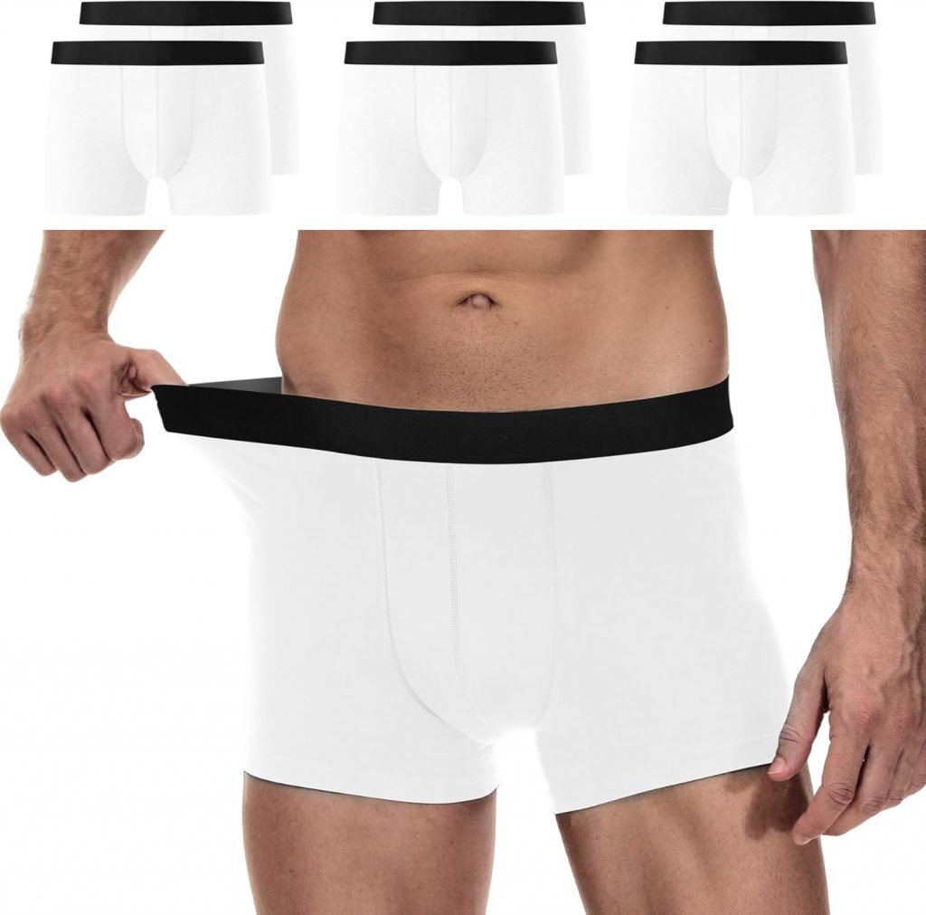 YouShow Boxershorts Herren 6 Pack Baumwolle Unterhosen Männer Ohne Kratzenden Zettel Retroshorts Unterwäsche Boxer Weiß L