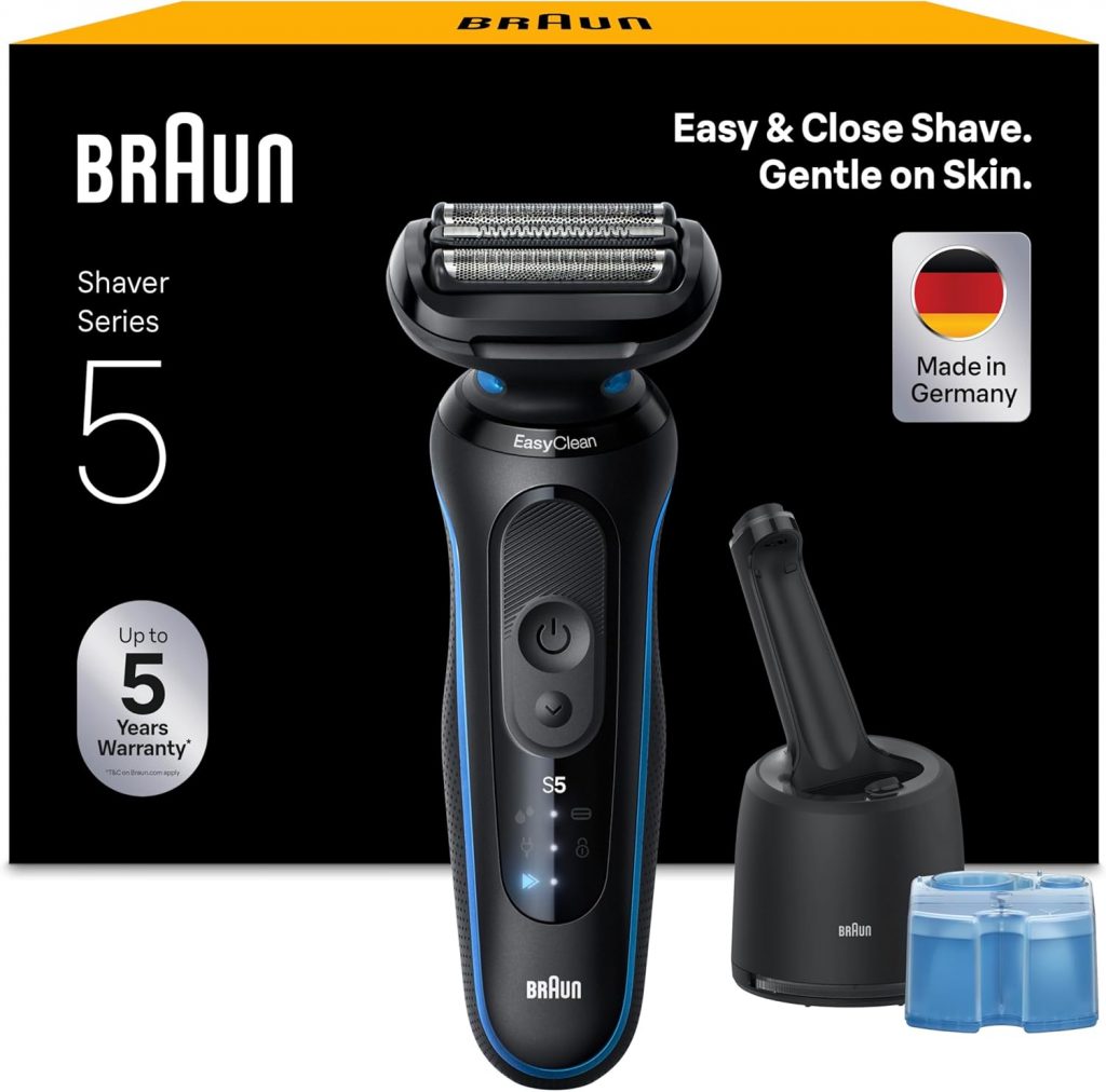Braun Series 5 Rasierer Herren Elektrisch, Elektrorasierer, Nass- und Trockenrasur, Turbo und Standard Modus, Rasierapparat, SmartCare Reinigungsstation, Wasserdicht, Made in Germany, 52-B7000cc, Blau
