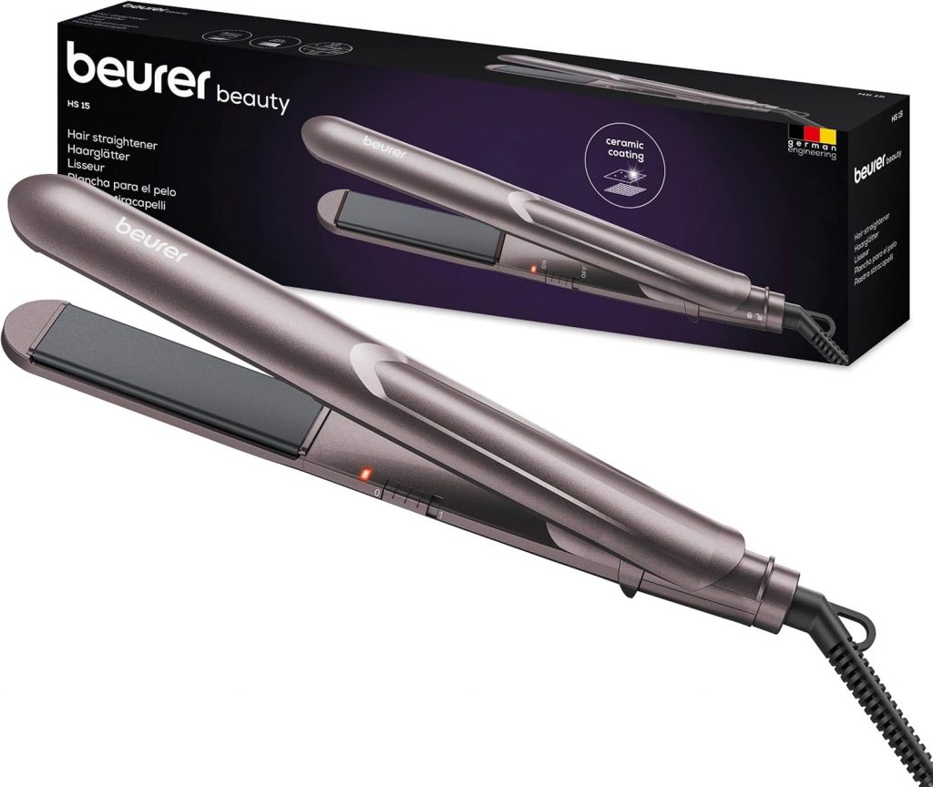 🤴 Beurer HS 15 Haarglätter, Glätteisen mit Keramik-Beschichtung für geschmeidiges Haar, Schnellaufheizung & automatische Sicherheitsabschaltung nach 30 Minuten
