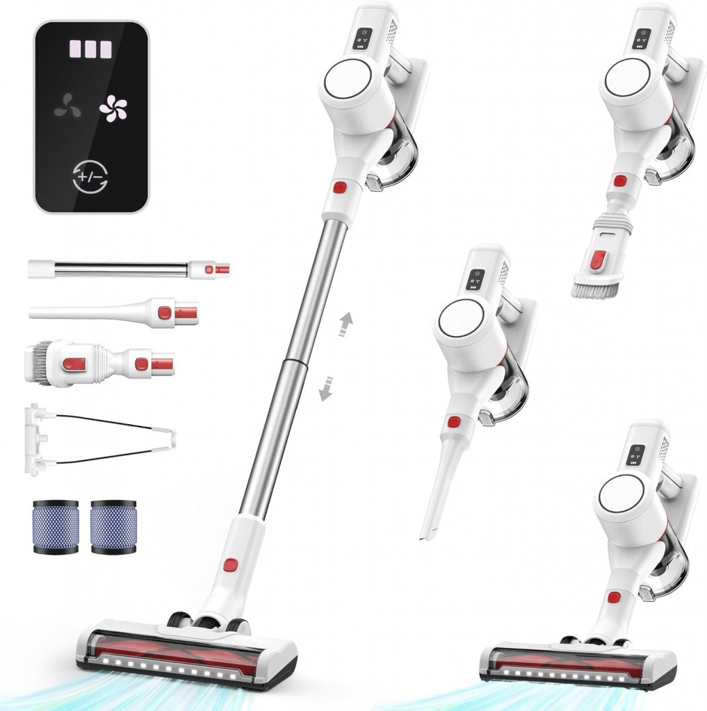 Akku Staubsauger Kabellos Vacuum Cleaner – Kabelloser Akkustaubsauger mit Led-Display Cordless Akkusauger Stielstaubsauger Tierhaare Leise Stabstaubsauger ohne Kabel für Teppiche Hartböden Auto
