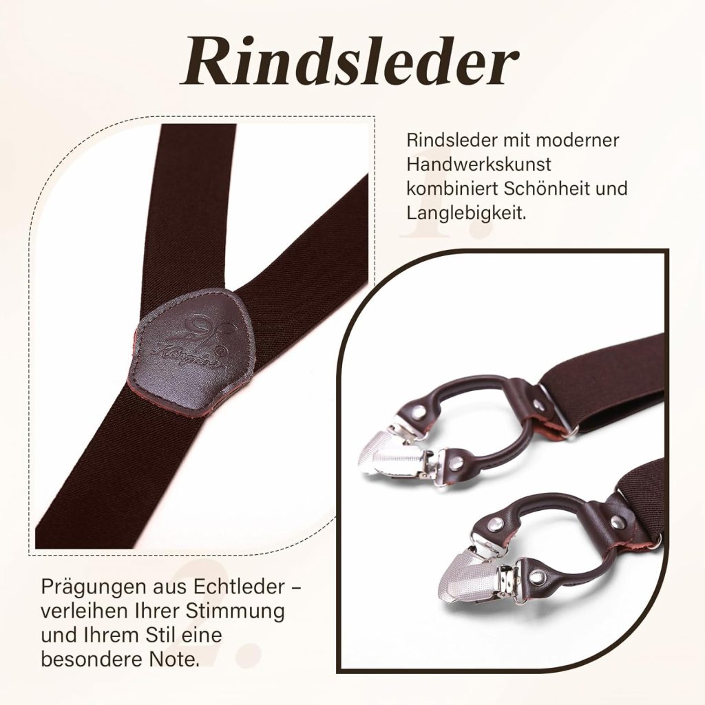 Rindsleder Hosenträger für Herren Breit Y Style 3.5 CM Mit Sehr 6 Starke Metall Clip Durable Elastic Verstellbare…