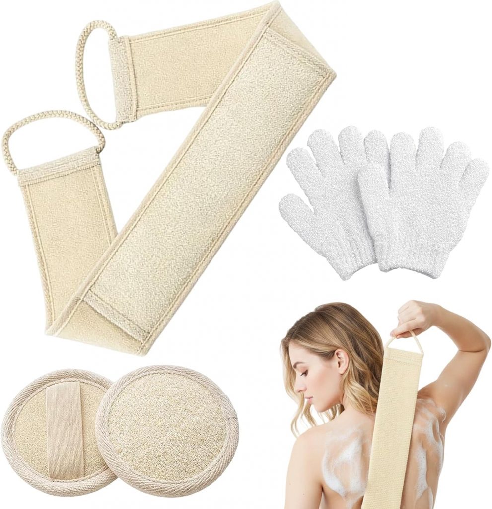 3 Stück Luffa Schwamm Rückenschrubber, Rückenschrubber Für Dusche,Peeling Handtuch Rücken, Silken-Netz-Rückenrubbürste 70 cm natürliches Silken-Netzband, für Rückenreinigungsbürste Sanfte Hautpflege