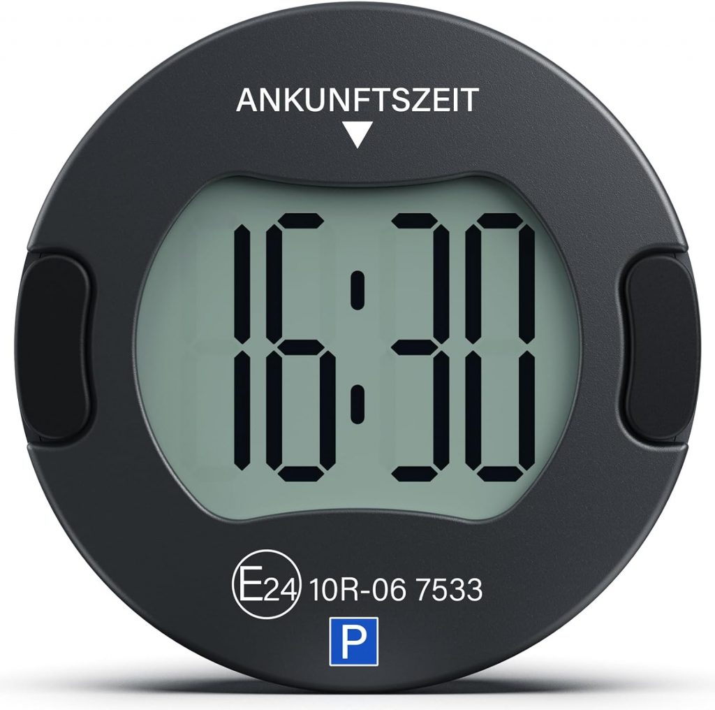 Parkturon Elektronische Parkscheibe PT01 mit Zulassung, Automatische Parkscheibe elektrisch für Autos, Digitale Parkuhr mit 2 Displays & Nachtparkmodus (Schwarz)