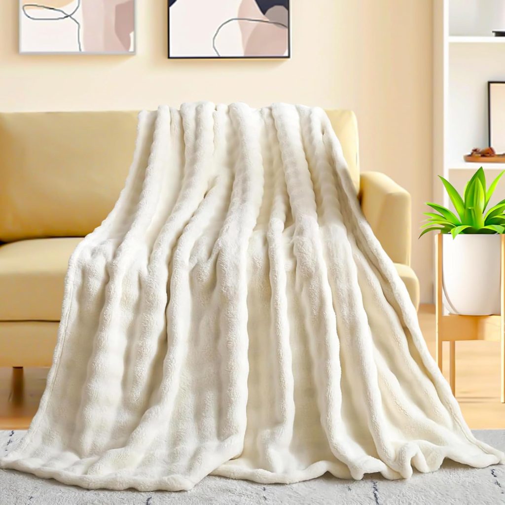 Bubble Decke – Weiß Kuscheldecke Kaninchen Flauschig,Dicke Und Warme Sofadecke Für Den Winter, Kunstfelldecke,Wohn- & Kuscheldecken,Plüsch Blanket Für Couch Und Bett,Sofaüberwurf Decke