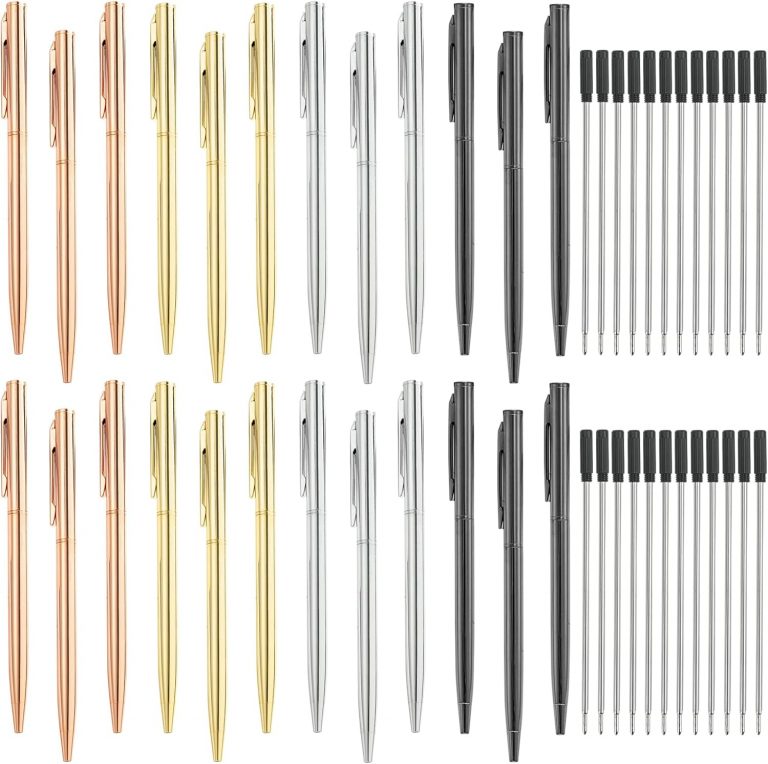 SHAIDOJIO 24Stück Metall Kugelschreiber, 1,0MM Schwarzer Kugelschreiber mit 24 Nachfüllungen, Drehung Schwarze Tinte Stift, Schlank Kugelschreiber für Business Hochzeit Büro(4 Farbe)