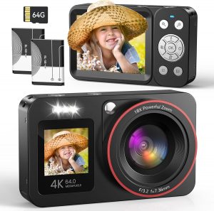 🤴 Digitalkamera 4K 64MP Vlogging Fotokamera Kompaktkamera 18X Digitalzoom Kamera f&uuml;r Kinder mit 2 Bildschirme, 2 Batterien, 64GB SD Karte f&uuml;r Kinder Teenager Anf&auml;nger, Schwarz56,98&euro; statt 79,98&euro; - 29,00 % 🔥🚚 Verkauft von LKYS TECH und Versand durch Amazon86 Bewertungen: 4.5 / 5.0 ⭐️⭐️⭐️⭐️⭐️🛒 zu Amazon https://www.amazon.de/dp/B0G7FMBPPZ/?th=1&amp%3Bpsc=1&amp%3Btag=preisfehlerheute-21&tag=preisfehlerheute-21