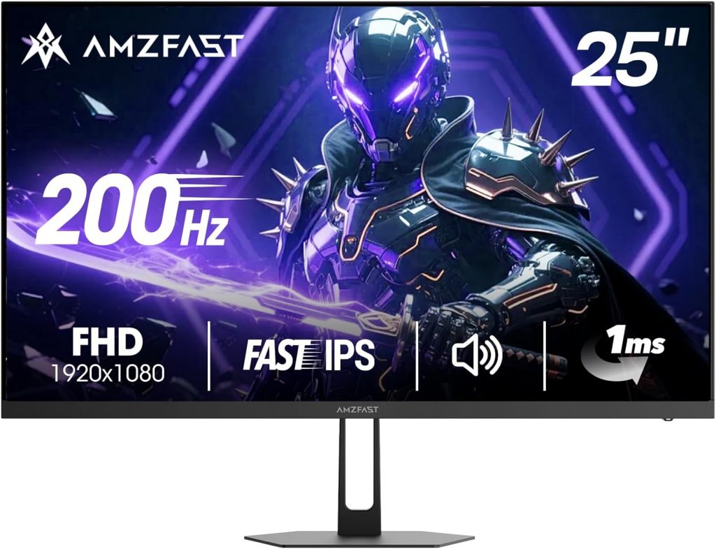 🤴 Amzfast Gaming Monitor 25 Zoll – 200Hz Fast IPS, FHD 1920×1080, 1ms MPRT, 124% sRGB, 320 cd/m², HDR, Integrierte Lautsprecher, VESA 75×75, HDMI 2.0/DP 1.4 – AMZG25X