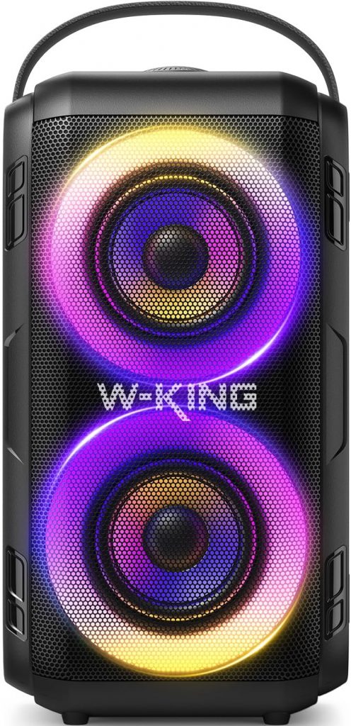 W-KING Bluetooth Lautsprecher mit 2 Vollfrequenztreiber– Superbass, Bluetooth Box Musikbox Party Lautsprecher mit 80 W und LED-Beleuchtung, 105dB-Sound, IPX5, 24 Stunden, U-Disk, TF-Karte, AUX, EQ