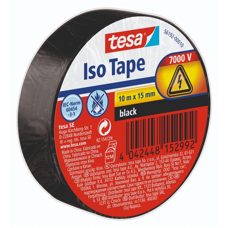 tesa Isolierband – Selbstklebendes Isolierband, hitzebeständig – Zum Isolieren, Reparieren und Bündeln – 1 x 10m – Schwarz