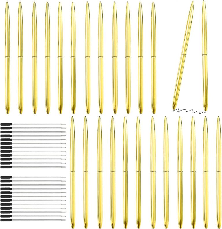 SHAIDOJIO 24 Stück Metall Kugelschreiber, 1,0MM Schwarzer Kugelschreiber mit 24 Nachfüllungen, Drehstift Schwarze Tinte Schlank für Business Hochzeit Büro (Gold)