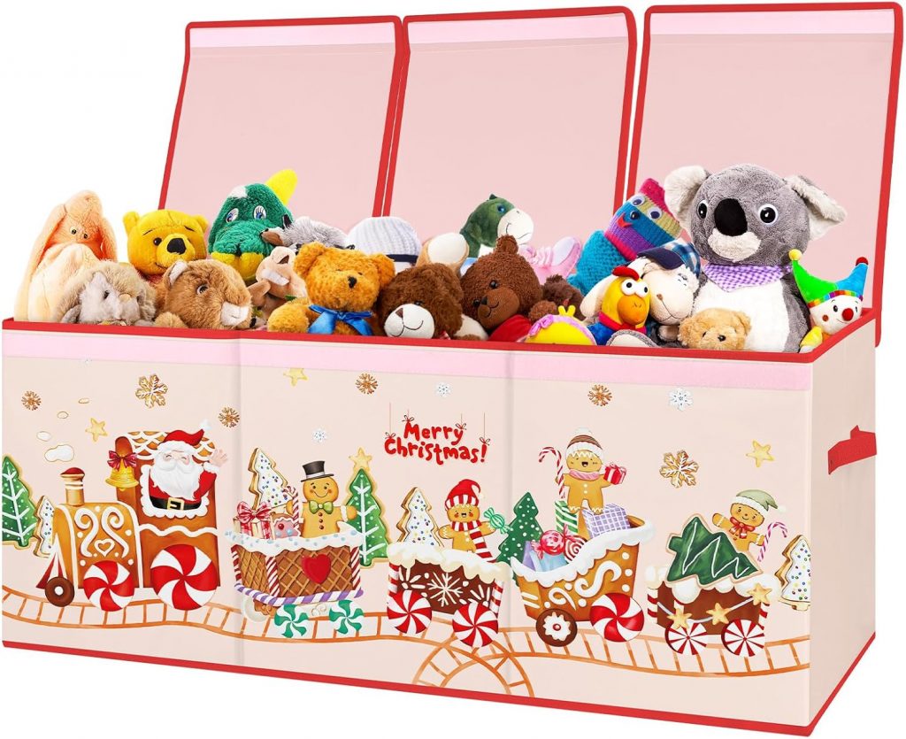 Extra Groß Aufbewahrungsbox mit Deckel Kinder, Zusammenklappbare Oxford-Spielzeugkiste mit Griff für Mädchen Jungen, Wasserdichte Spielzeug Aufbewahrung im Kinderzimmer, 96×32×40 cm (Lebkuchenmann)