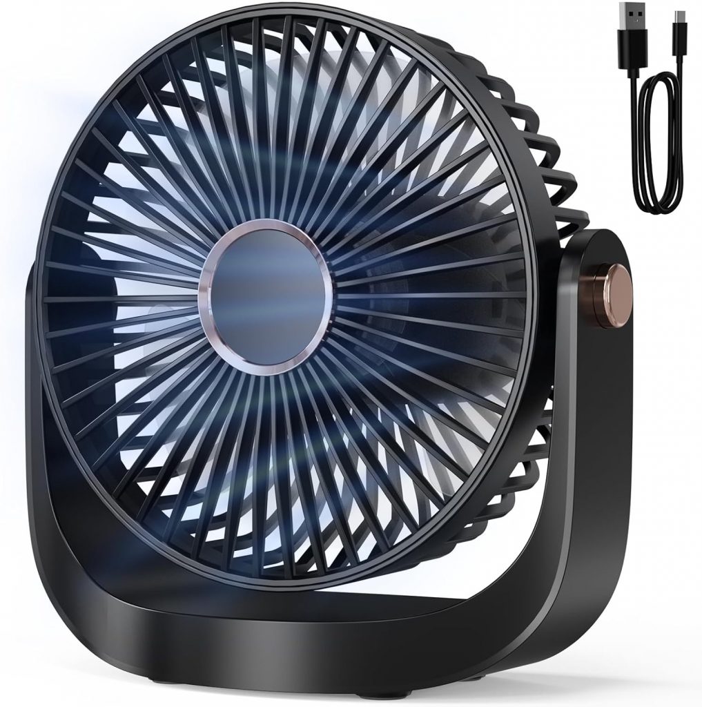 AICPAN Ventilator Leise, Tischventilator mit Nachtlicht,3000mAh USB Wiederaufladbarer Kleiner Ventilator, 5 Geschwindigkeiten, 360° verstellbare Neigung für Büro Schlafzimmer Zuhause, Schwarz13.99€ statt 39.99€➡️ https://www.amazon.de/dp/B0G8GPW2LP/?tag=preisfehlerheute-21