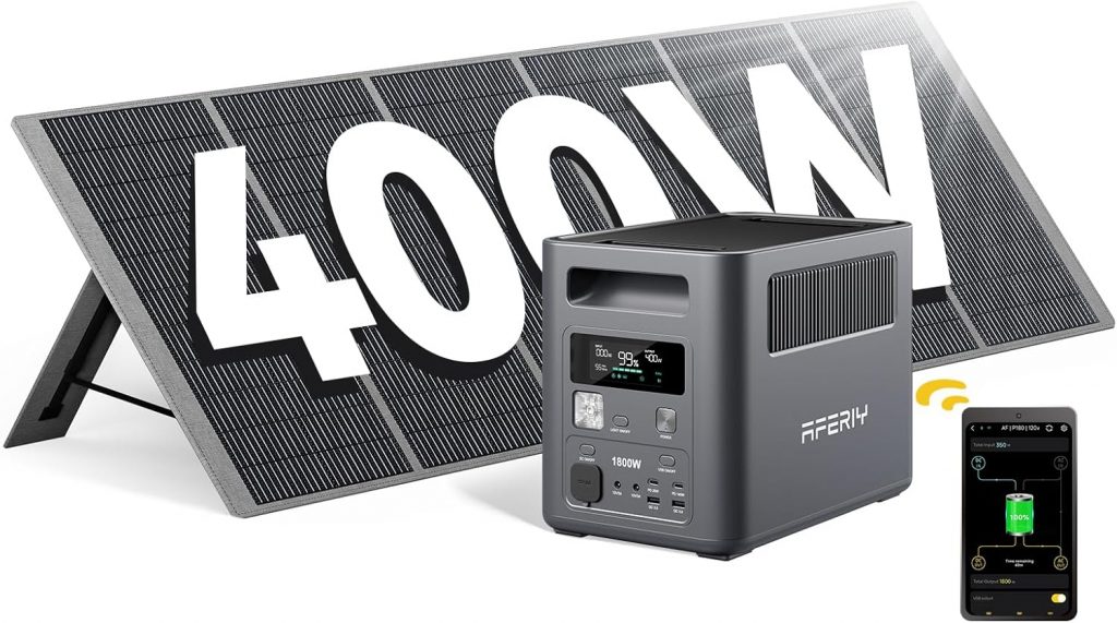🤴 AFERIY 1800W Powerstation mit 400W Solarpanel, Solargenerator 1024Wh LiFePO4 & 1Std Schnellladung Solar Powerstation,