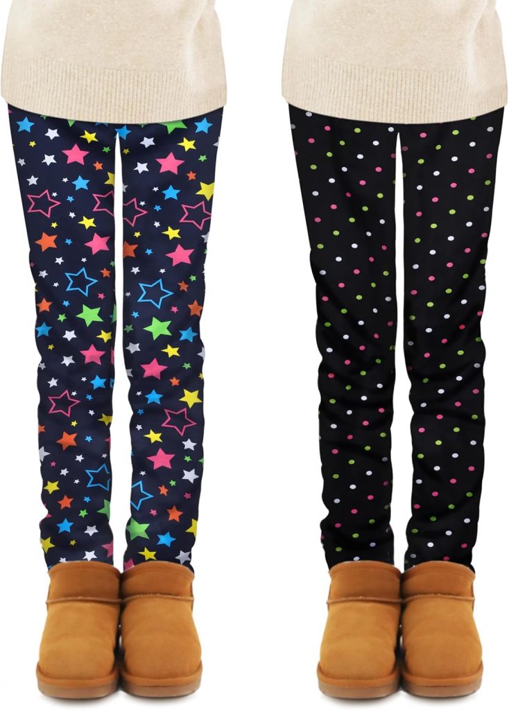 🤴 Ruisita 2er-Pack Mädchen Winter-Leggings, warme Dicke fleecegefütterte Leggings für Kinder, knöchellange Bedruckte Stretchhosen