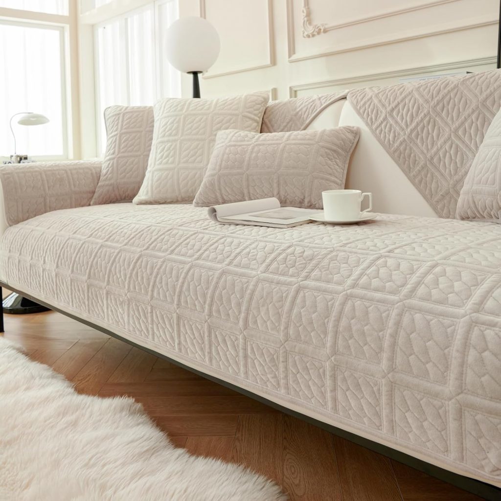 Upgrade Milchsamt Superweiche Sofa Überzug L Form U 1/2/3/4 Sitzer Couch Überzug Ecksofa, Sofabezug Set Universelle rutschfeste Sofaschoner SofaÜberwurf Schutzdecke für Wohnzimmer(Khaki, 70 * 90cm)5.09€
