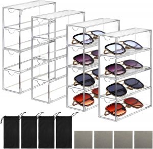 4PCS Acryl Sonnenbrillen Aufbewahrung mit Schubladen, SHAIDOJIO Transparentes Stapelbar Brillen Aufbewahrungsbox mit 4 Brillenputzt&uuml;cher, 4 Brillenetui Weich f&uuml;r Brillen Uhren Kosmetika Schmuck6.51&euro; statt 21.99&euro;➡️ https://www.amazon.de/dp/B0DZ5LLD6R/?tag=preisfehlerheute-21