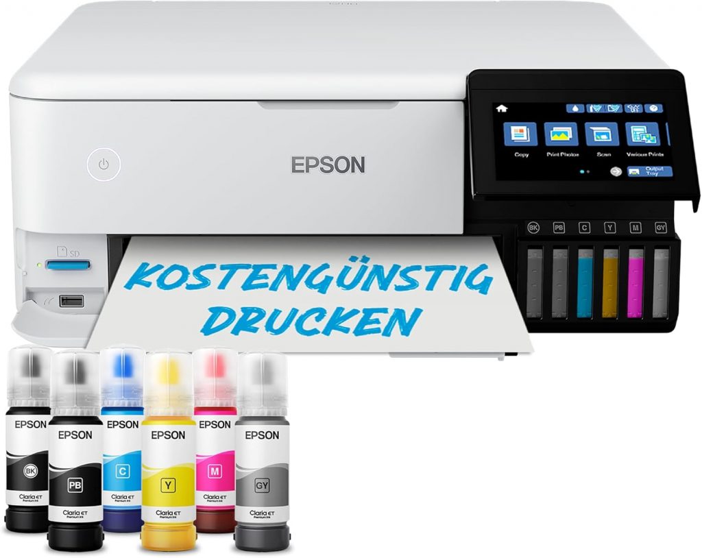 Epson EcoTank ET-8500 Tintentankdrucker | Fotodruck | 6-Farb-Tintensystem | WLAN | A4 | Drucken, Kopieren, Scannen | 10.9 cm Touchscreen | Duplexdruck | hinterer Papiereinzug449,99€