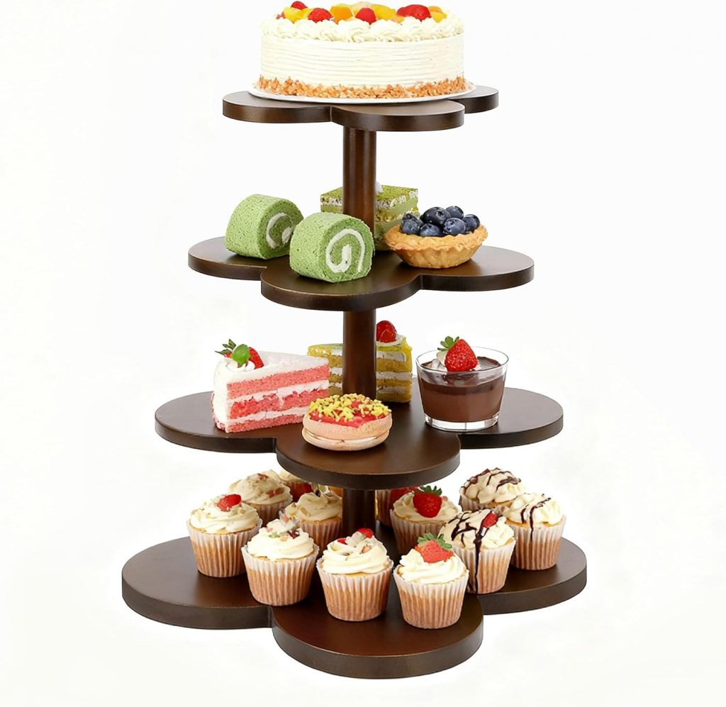 4 Etagen Tortenständer aus Holz, SHAIDOJIO Cupcake Ständer in Pflaumenblütenform, Kuchenständer für Kuchen Desserts Obst Etagere Torte für Geburtstag Hochzeit Party Abschlussfeier Babyparty Festivals5.65€