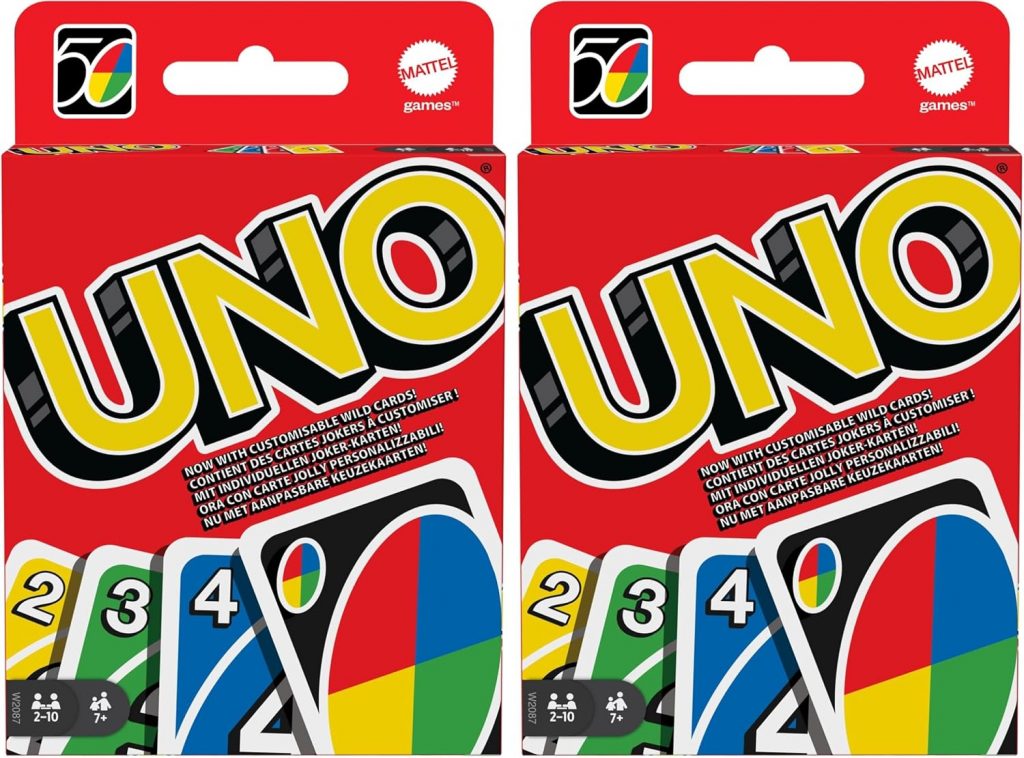 🤴 Mattel Games W2087 – UNO Kartenspiel und Gesellschaftspiel, geeignet für 2-10 Spieler, Kartenspiele und Gesellschaftsspiele ab 7 Jahren (Packung mit 2)