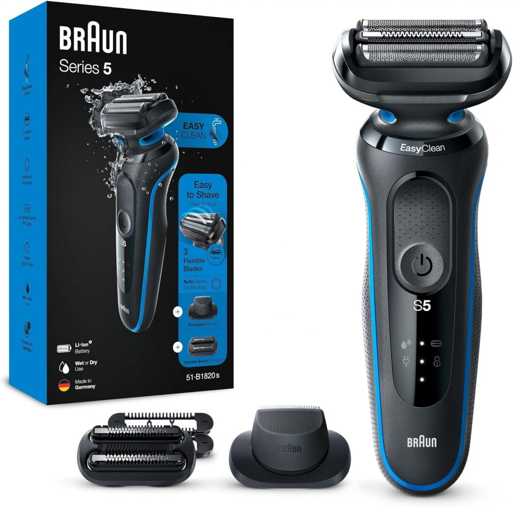 🤴 Braun Series 5 Elektrorasierer mit EasyClick Trimmer Aufsatz, Rasierer Herren Elektrisch, Präzisionstrimmer, EasyClean, Geschenk Mann, Made in Germany, 51-B1820s, blau104,00€ statt 169,99€ - 39,00 % 🔥🚚 Verkauft von Akasya Handels GmbH und Versand durch Amazon16,392 Bewertungen: 4.2 / 5.0 ⭐️⭐️⭐️⭐️🛒 zu Amazon https://www.amazon.de/dp/B0B3J9867R/?amp%3Btag=preisfehlerheute-21&%3Bamp%3Bth=1&%3Bamp%3Bpsc=1&tag=preisfehlerheute-21