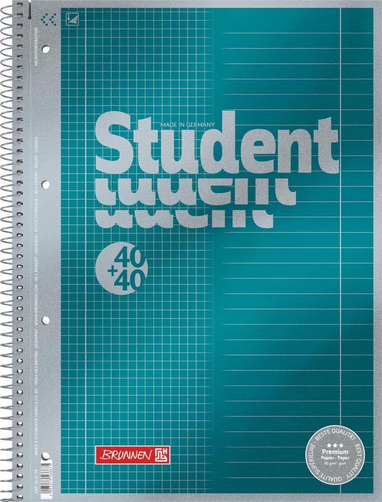 👑 BRUNNEN Collegeblock Premium Student „DUO“ | A4, kariert/liniert, 80 Blatt, petrol