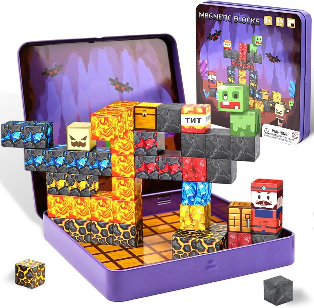 YUEJIDZ Magnetische Bausteine Reisespielzeug für Kinder ab 3+ Jahren,49 Stück Mini Kreativität Magnetic Montessori Spielzeug mit Tragbare Eisenbox, Weihnachts Geburtstagsgeschenke für Junge Mädchen3.99€