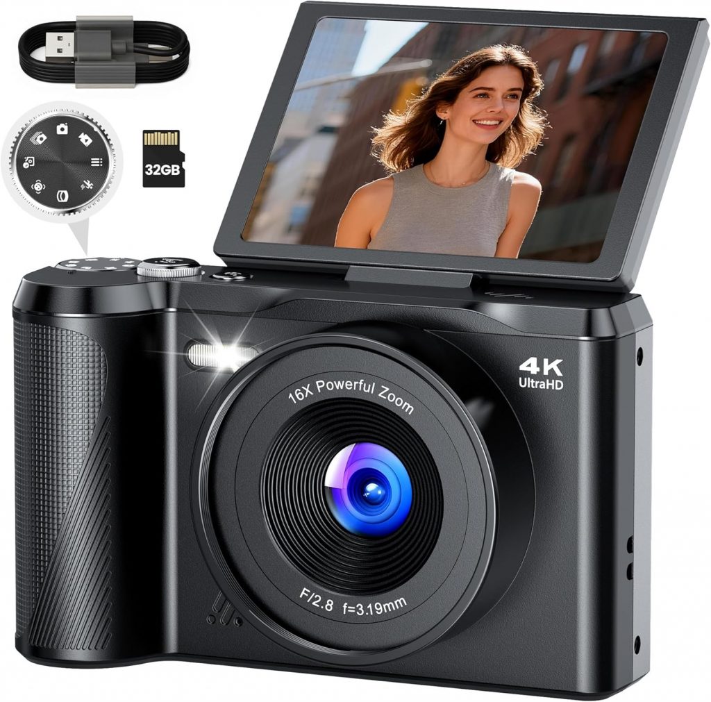 👑 Digitalkamera 4K Kamera Fotokamera 56MP: 3 Zoll 180° Flip-Bildschirm Digital Kamera with Moduswahlrad für Vlog – Vintage Fotokamera Kinder – Geschenke für Teenager Junge Mädchen 8-16 Jahre Schwarz39,99€ statt 59,99€ – 34,0 🔥🚚 Verkauft von QIONGZHIKJ und Versand durch Amazon274 Bewertungen: 3.8 / 5.0 ⭐️⭐️⭐️⭐️🛒 zu Amazon https://www.amazon.de/dp/B0FSXRNMBK/?tag=preisfehlerheute-21