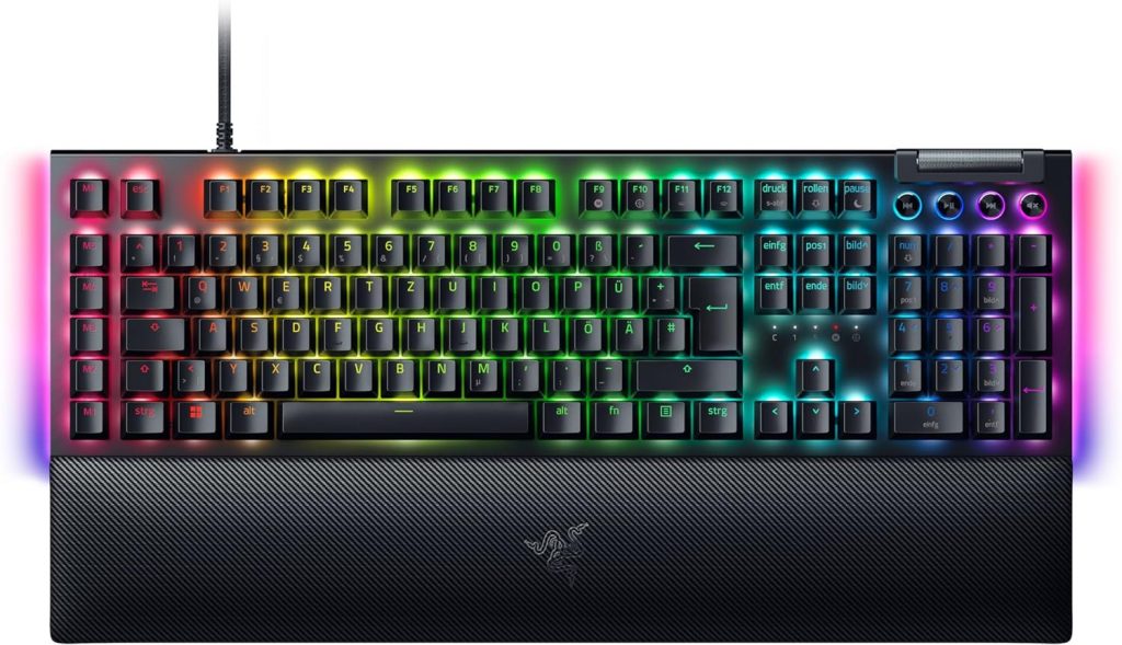 Razer BlackWidow V4 – Mechanische Gaming-Tastatur Chroma RGB (Mechanische Green Switches, 6 eigene Makro-Tasten, Doubleshot-ABS-Tastenkappen) QWERTZ DE-Layout | Schwarz