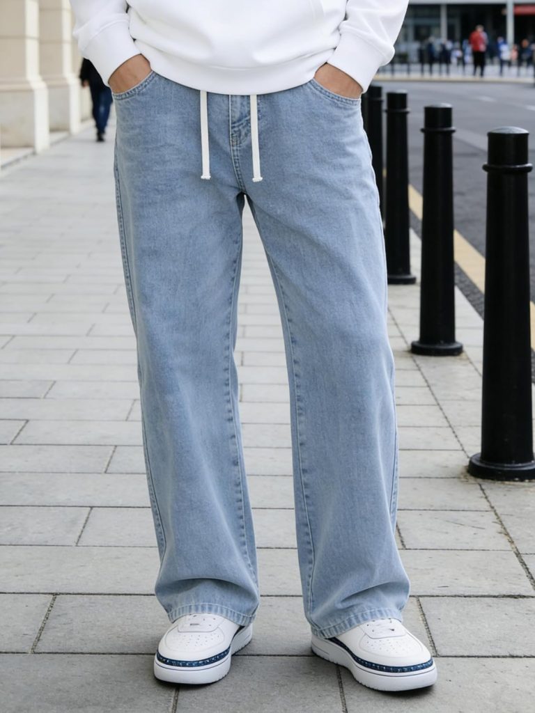 Herren-Jeans, normale Passform, gerades Bein, Baggy-Denim-Hose mit Kordelzug, elastischer Bund, lockere Y2K-Stil, Jeans mit Taschen, Hell, blau, X-Groß6,53€ ➡️ https://www.amazon.de/dp/B0GL8BL6ML/?tag=preisfehlerheute-21