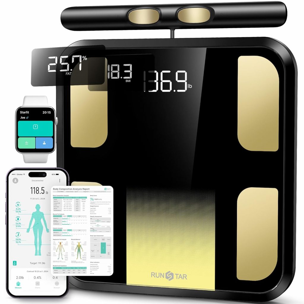 RunSTAR Körperfettwaage, Personenwaage digital mit 8 Elektroden für Körpergewicht und Körperfett, BMI, Muskelmasse und Analyse von 28 Körpermaße App-Nutzung, 3-Metrik-Anzeige, 180kg93,49€ statt 156,99€➡️ https://www.amazon.de/dp/B0FF95H2RB/?tag=preisfehlerheute-21