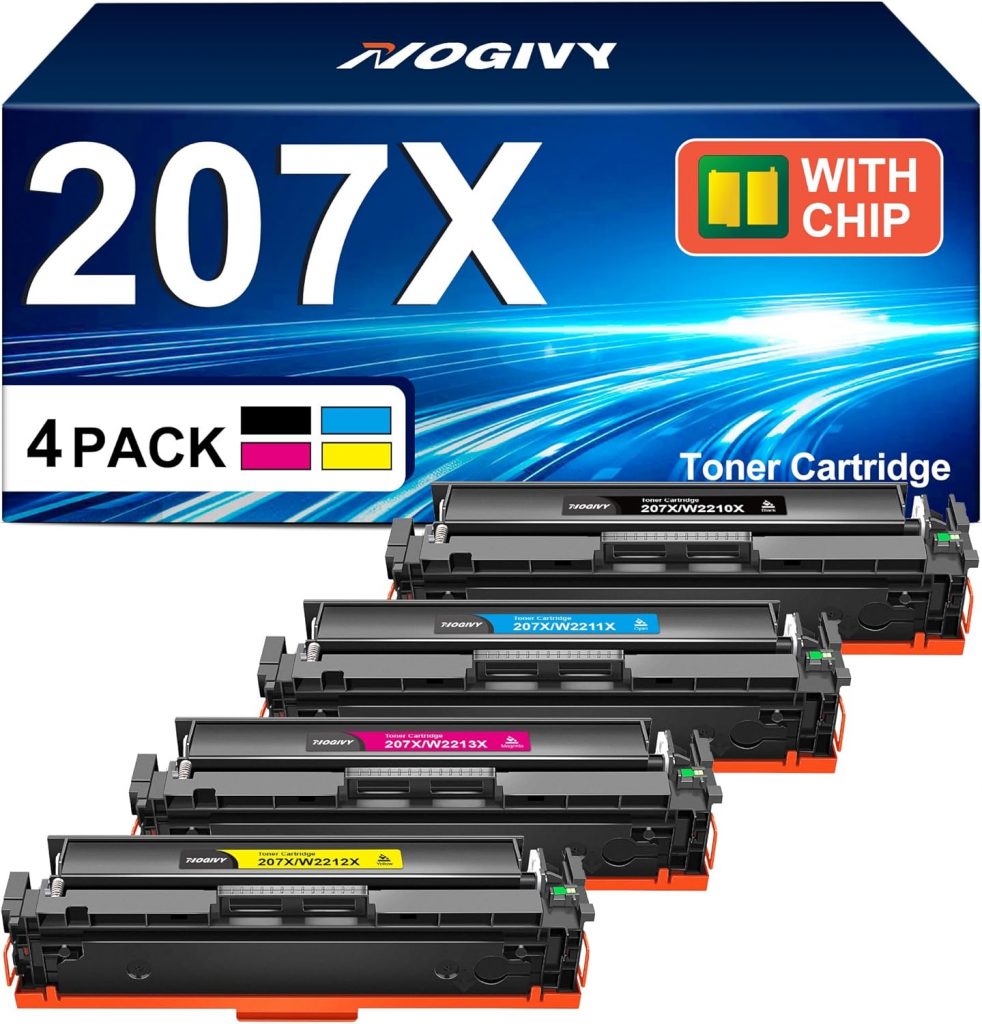 👑 207X 207A Toner Set Mit Chip Kompatibel für HP 207X Multipack für HP Color LaserJet Pro MFP M283fdw Toner Schwarz für Color LaserJet Pro M255dw M282nw M283fdn M283 M255 W2210X W2212X (4er-Pack)
