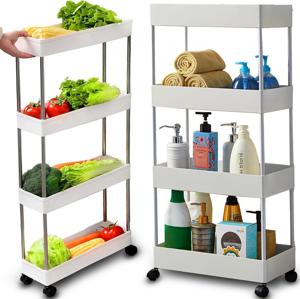 Retoo Rollwagen mit 4 Ebenen, Küchewagen auf Rollen, Nischenregal, Badregal, Aufbewahrungsregal, Regal für Küche, Badezimmer, Schlafzimmer, Büro, Kinderzimmer, 87 x 12 x 34,5 cm, Weiß10.29€ ➡️ https://www.amazon.de/dp/B0F3DFR4Y3/?tag=preisfehlerheute-21