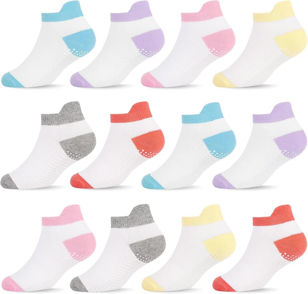 ELUTONG Baby Antirutsch Socken, 12 Paar Kleinkinder Stoppersocken mit Rutschfesten Griffen für Baby Junge und Mädchen 6-12 Monate (Farbmischung 1)3.19€
