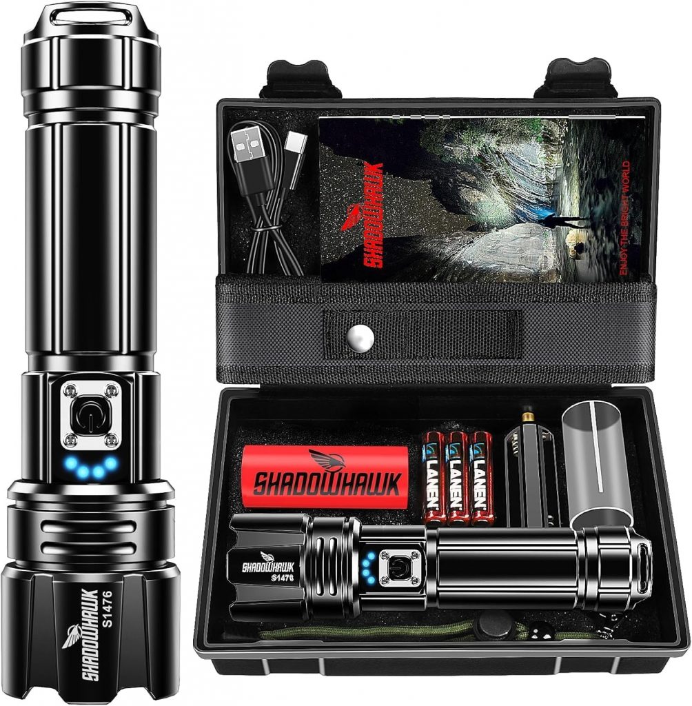 Shadowhawk Taschenlampe Led 500,000 Lumen, Extrem Hell Taschenlampe USB Aufladbar Taktische Taschenlampen Mit holster XHP70.2, IP67 Wasserdicht 5 Lichtmodi für Camping Wandern Notfälle17,97€ statt 29,99€➡️ https://www.amazon.de/dp/B099S5JM9R/?tag=preisfehlerheute-21