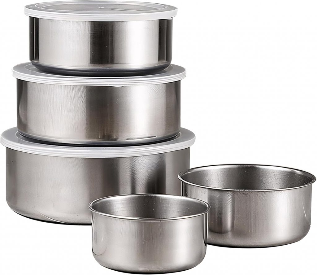 Retoo 5 Stück Frischhaltedosen Mit Deckel 10/12/14/16/18 cm, Edelstahl, Luchbox, Lebensmittelbehälter, Behälter, Auslaufsicher, Runden, Wiederverwendbar, Silikonhülle, für Arbeit, Schule6.65€ ➡️ https://www.amazon.de/dp/B0CJYCQ9T4/?tag=preisfehlerheute-21