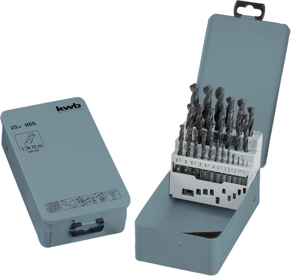 kwb KRAFTIXX HSS Metallbohrer-Satz – Bohrer Set, 25-teilig, Ø 1 bis 13 mm (Steignung 0,5 mm)