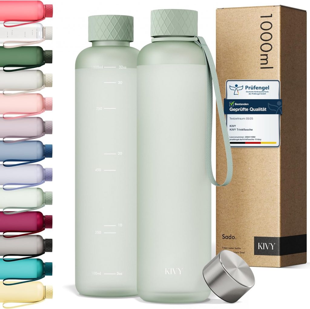 🤴 KIVY Trinkflasche 1l – Kohlensäure geeignet & Auslaufsicher – Für Sport, Schule & Büro – Sport Trinkflasche Gym – Wasserflasche Sprudel geeignet – Sportflasche 1 Liter – Spülmaschinenfest