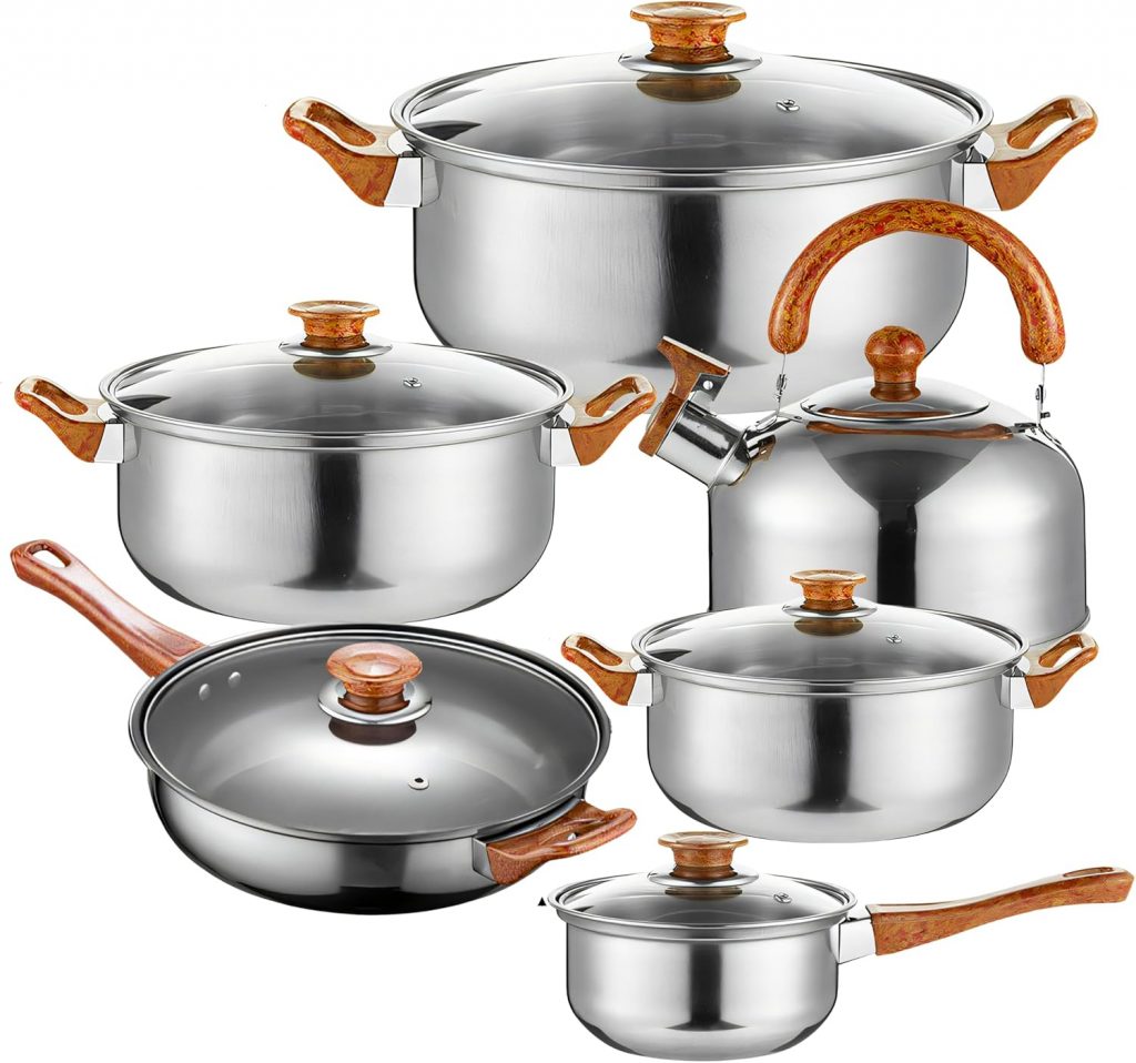 Retoo Topfset Edelstahl 12-teilig, Kochtopfset mit Glasdeckel & braunen Griffen, Töpfe Pfanne Wasserkessel Stieltopf, Spülmaschinenfest für Gas & Ceranfeld23.99€ ➡️ https://www.amazon.de/dp/B0F66QNZV7/?tag=preisfehlerheute-21