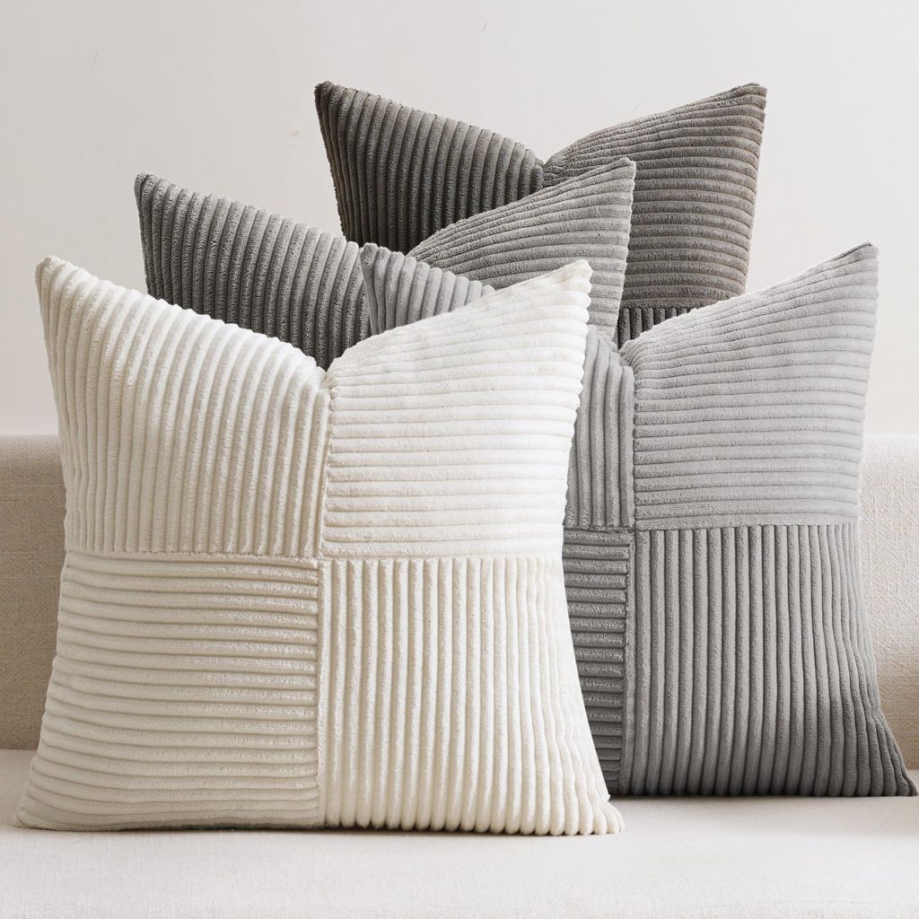 EMEMA Kissenbezug Kordsamt 4er Set Patchwork Kissenhülle 40×40 cm Zierkissenbezug Dekokissen Sofakissen Kord Dekorative Kissen für Sofa Sessel Zuhause Schlafzimmer Grau Serie5.99€ statt 19.99€➡️ https://www.amazon.de/dp/B0DY7K1HYH/?tag=preisfehlerheute-21