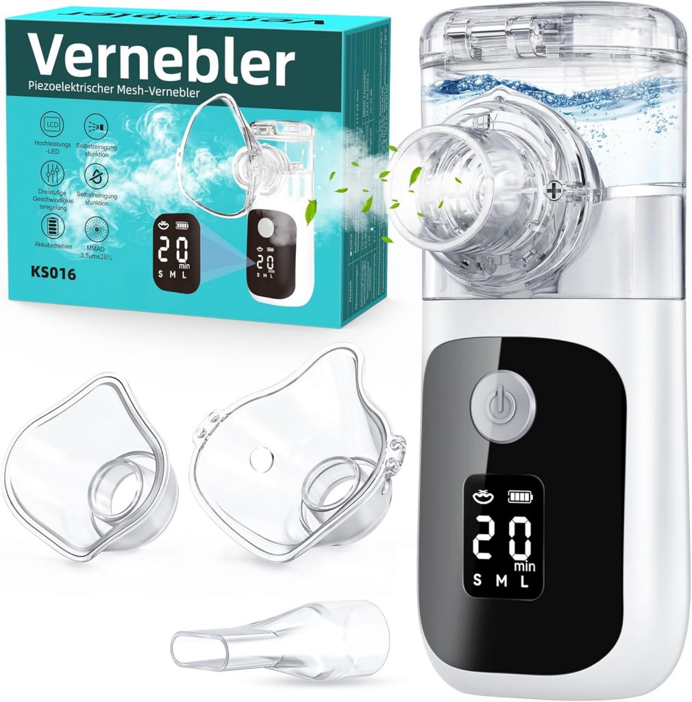 Inhalationsgerät,Inhaliergeräte für Erwachsene Kinder mit Countdown Timer,Einstellbarer Sprühnebel,Selbstreinigungsfunktion,Partikelgröß 1-5µm,USB Aufladbarer Leiser Inhalator mit Mundstück 2 Masken29,99€ statt 109,99€➡️ https://www.amazon.de/dp/B0GSG192Z2/?tag=preisfehlerheute-21